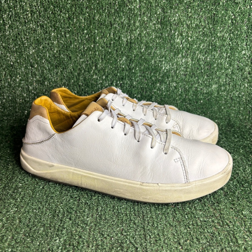 OluKai Lae'ahi Li 'Ili Leather Lace Up Casual Beach Sneakers White Men Size 9